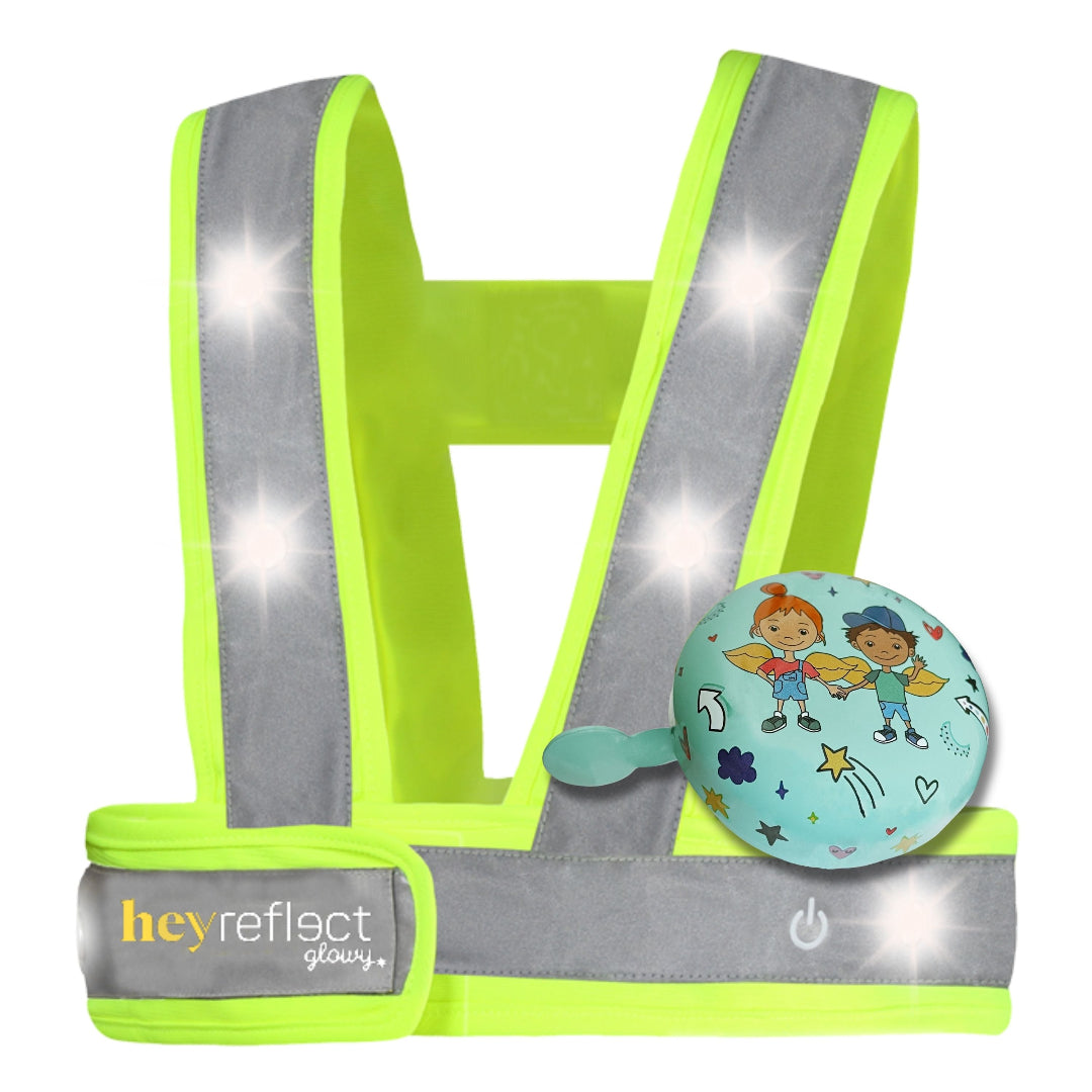 Set LED Warnweste und Schutzengel Klingel für Kinder
