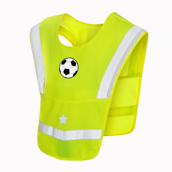 LED Warncape für Kinder gelb mit Fußball-Patch