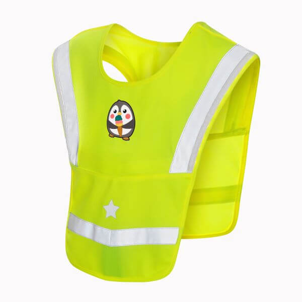 LED Warncape für Kinder gelb mit Pinguin-Patch