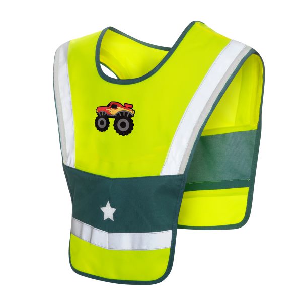 LED Warncape für Kinder grün mit Monstertruck-Patch