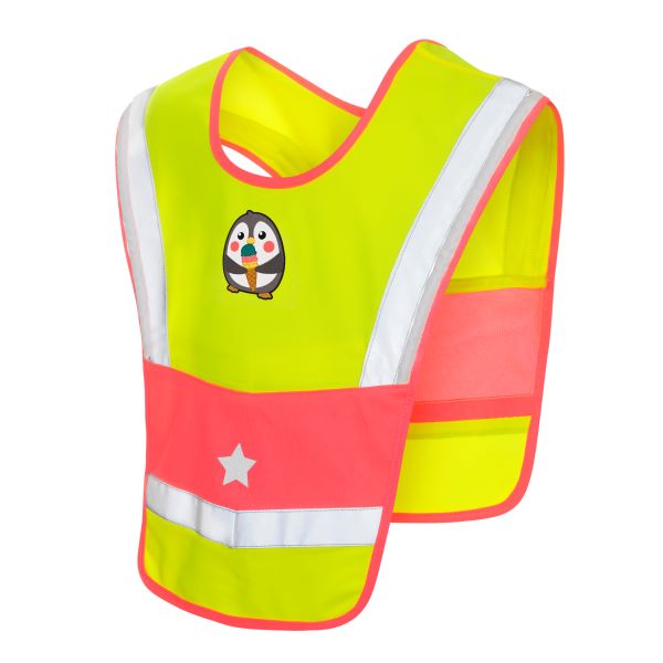 LED Warncape für Kinder rosa mit Pinguin-Patch