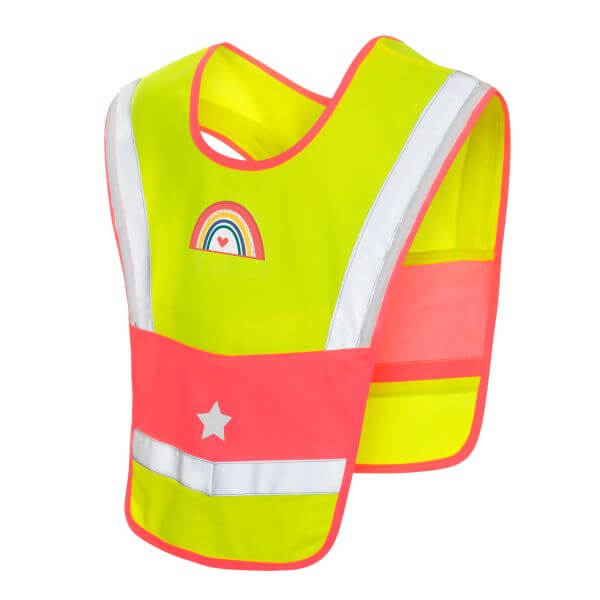 LED Warncape für Kinder rosa mit Regenbogen-Patch – Frontansicht 